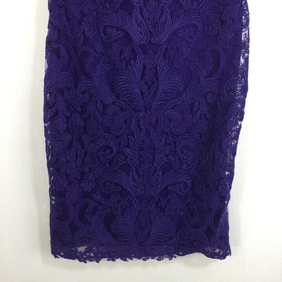 Tadashi Shoji Corded Lace Embroidery Tulle Cap Sleeve V-Back Dress Purple 6 - Picture 3 of 10